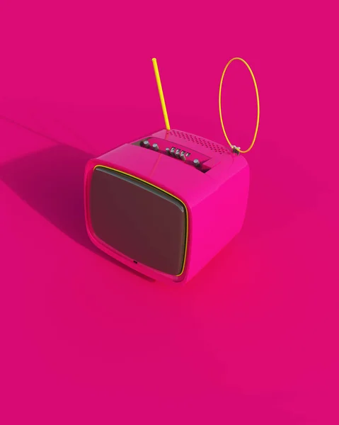 Television Set Pink Vintage Nostalgia Fluorescent Glamorous Empowering Colour 80S — Stock Photo, Image