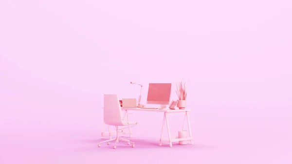 Pink Home Office Desk Studio Space Workplace Remote Working Work — Stock Photo, Image