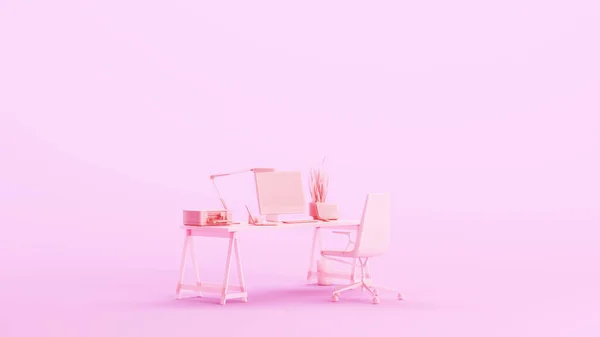 Pink Home Office Desk Studio Prostor Pracoviště Vzdálená Práce Kitsch — Stock fotografie