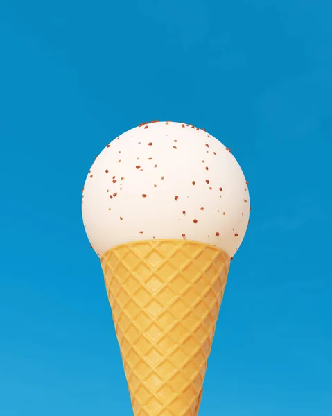 Ice Cream Cone Vanilla Chocolate Chip Perfect Sphere Scoop Blue — Stock Photo, Image