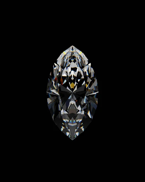 Natural resources marquise diamond cut and polished beautiful jewel gemstone with refracted facets of light antiquity clarity chromatic aberration black background 3d illustration render