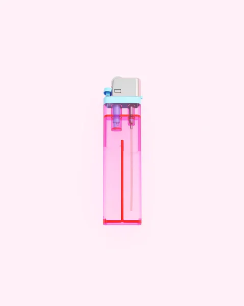 Disposable Lighter Transparent Pink Blue Plastic Butane Gas Closeup Pink — Stock Photo, Image