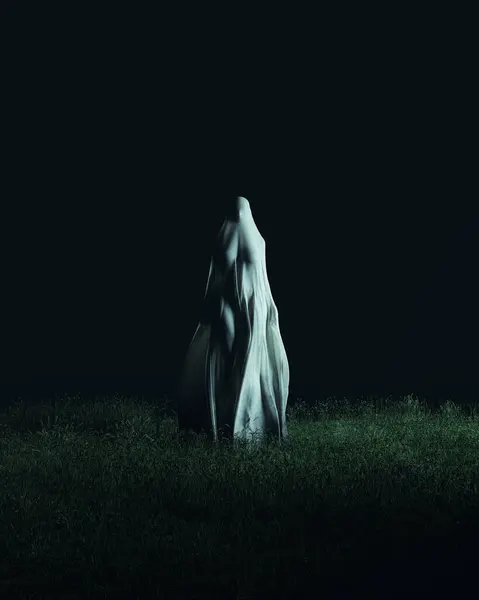 Duch Postać Duch Halloween Nawiedzanie Horror Okultystyczne Paranormalne Biały Arkusz — Zdjęcie stockowe