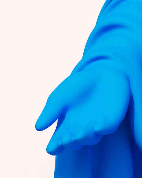Blauwe Maagd Maria Hand Witte Achtergrond Religieuze Standbeeld Close Heilige — Stockfoto