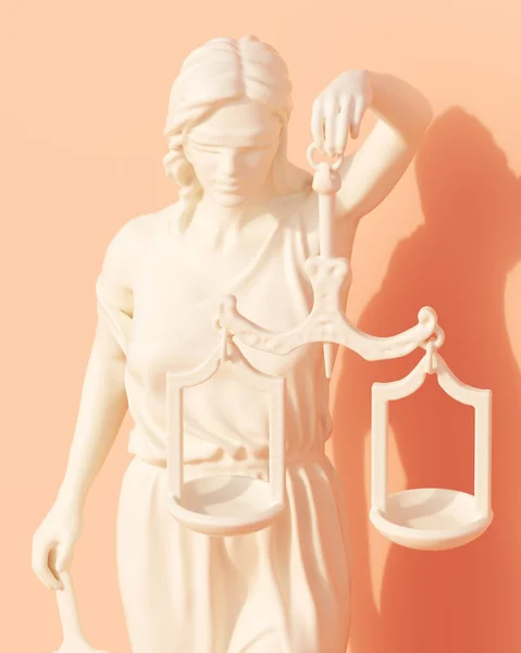 Cream Lady Justice Blindfold Scales Balance Face Judicial System Peach — Stock Photo, Image