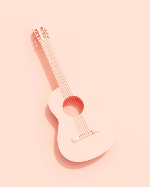 Rose pink acoustic guitar musical instruments equipment flat lay diagonal vibrant production background wallpaper 3d illustration render digital rendering
