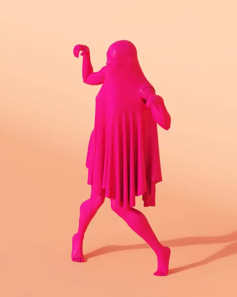 Ghostly Figure Pink Halloween Woman Fashion Dress Silhouette Ghost Peach — Stock Photo, Image