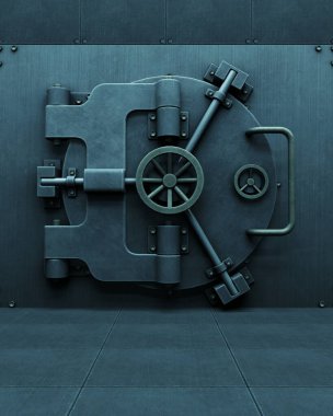 Bank vault industrial safe steel casino door banking locked security 3d illustration render digital rendering clipart