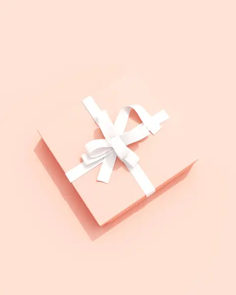 Розово Розовый Подарок Рождество Белая Лента Бант Завернутая Коробка Современный — стоковое фото