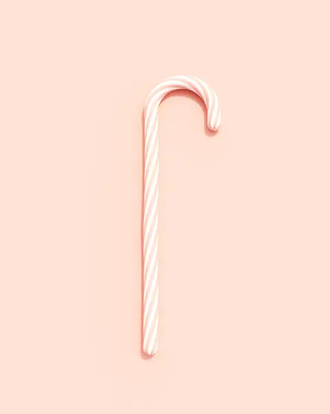 玫瑰粉红糖果手杖白色条纹现代圣诞装饰品装饰背景3D插图渲染数字渲染 — 图库照片