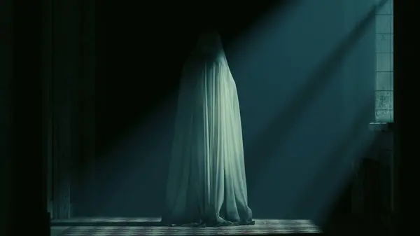 Ghostly Postać Patrząc Przez Ramię Duch Azyl Porzucony Światło Księżyca — Zdjęcie stockowe