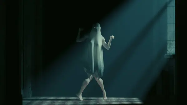 Kísérteties Figura Szellem Menedék Elhagyott Holdfény Köd Kísérteties Paranormális Horror — Stock Fotó