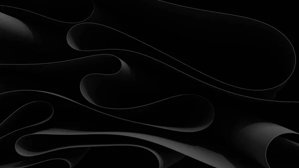 Ciemny Abstrakcyjny Tło Duże Fałdy Fale Linie Krzywa Ruch Czarny — Zdjęcie stockowe