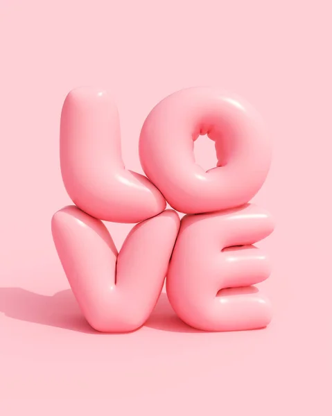Růžová Láska Nafouknutý Lesklý Valentine Balón Zpráva Slovo Textová Karta — Stock fotografie