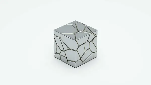 Fragmentos Metal Cubo Plata Suave Reflexión Redondeada Caja Cuadrada Ilustración — Foto de Stock