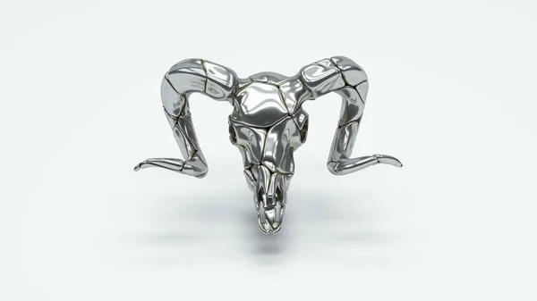 Silver Ram Skull Sculpture Horn Halloween Illuminati Voodoo Art Illustration — Stock Photo, Image