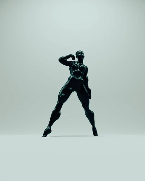 黒い女性の抽象的な大胆な彫刻の神秘的な超常現象の体強いポーズ3Dイラストのレンダリングデジタルレンダリング — ストック写真