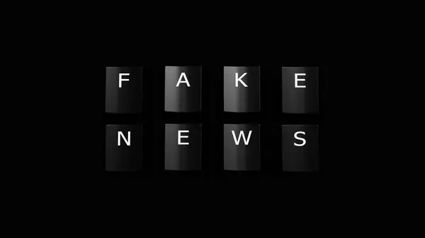 Fake News Mustavalkoinen Näppäimistö Avainsanat Internet Viestintätekniikka Tausta Kuva Tehdä — kuvapankkivalokuva