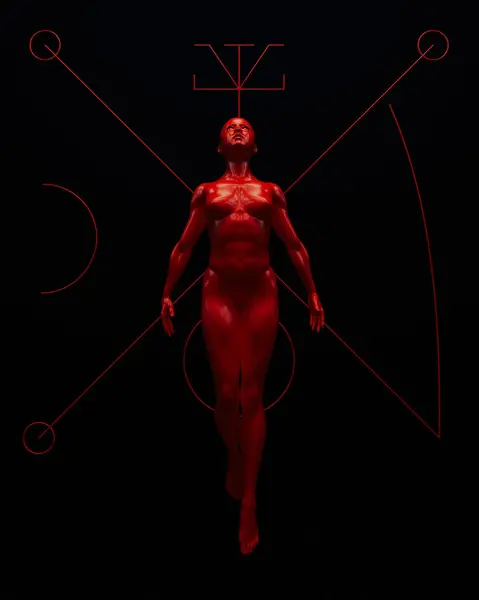 Venuše Červená Žena Svalnaté Tělo Symbol Nahý Démon Ďábel Černá — Stock fotografie