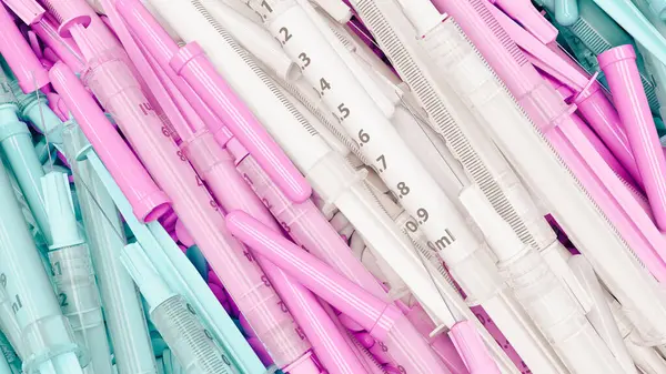 Baby Pink Blue White Transgender Syringes Testosterone Estrogen Health Care — Stock Photo, Image