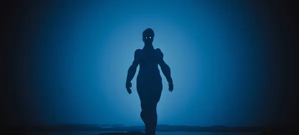 Frau Silhouette Dunkel Paranormale Figur Blau Schwarz Neblig Hintergrund Alien Stockbild