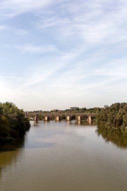 Cordoba, İspanya - 27 Ekim 2022: Guadalquivir Nehri ve 27 Ekim 2022 tarihinde İspanya 'nın Cordoba kenti Roma Köprüsü