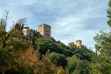 Granada, İspanya - 28 Ekim 2022: Granada, İspanya 'da Alhambra manzarası