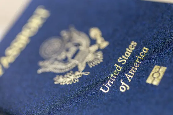 Close up shot of the cover of an american passport.