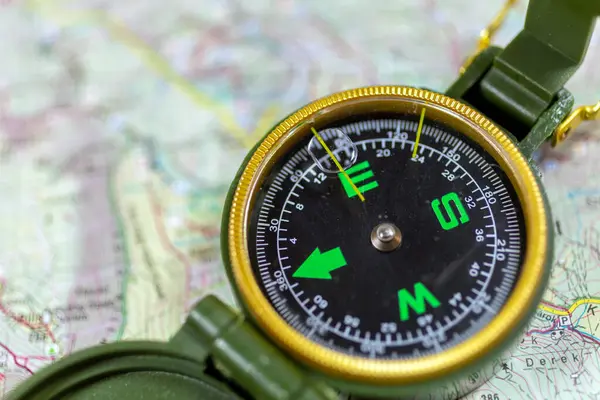 Analog Compass Paper Map Stock Image