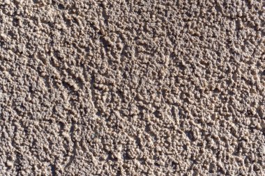 Close-up view of a textured wall surface with rough plaster showing variations in color and shadow. The light creates an interesting depth effect.