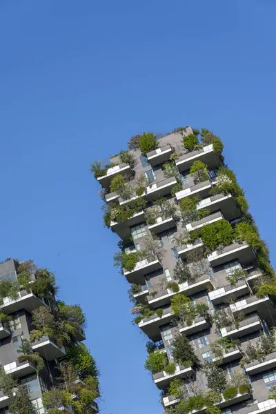 Como, İtalya - 4 Nisan 2025: Güneşli bir günde Milano 'daki Bosco Verticale yerleşim yeri.