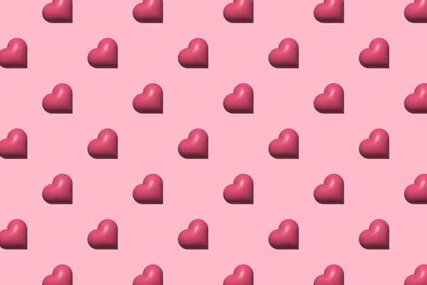 Seamless patterns from magenta hearts on pastel pink background. Valentine\'s day and love concept. Mother day. Design for wrapping paper, fabrics, covers, cards, wallpaper, background and textile. 3D illustration