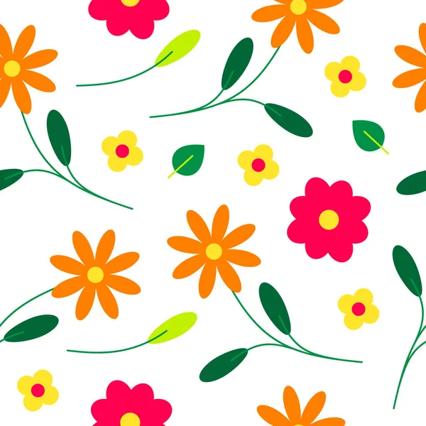 多彩的花朵和树叶无缝重复向量模式 — 图库矢量图片