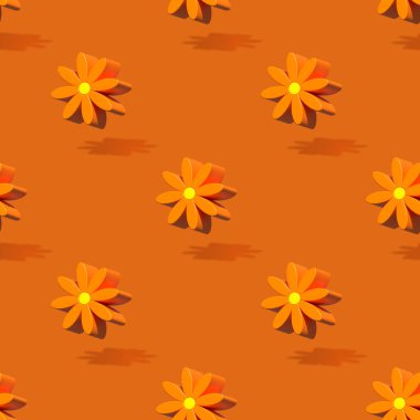 Turuncu çiçekler pürüzsüz tekrar desenleri. 3D görüntüleme. Minimum çiçek konsepti