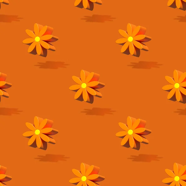 橙花无缝重复花纹 3D渲染 最低限度花卉概念 — 图库照片