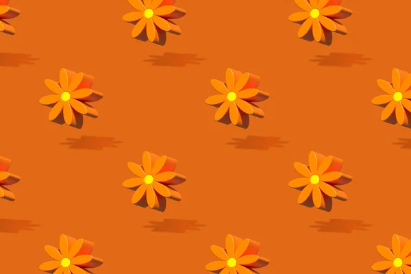 Orange Flowers Pattern Minimal Floral Concept Rendering — Stock Photo, Image