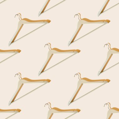 Pastel arka planda gölgeli birçok elbise askısı var. Satış, dükkan, ikinci el, online ticaret, marka satış platformu. Kusursuz desen