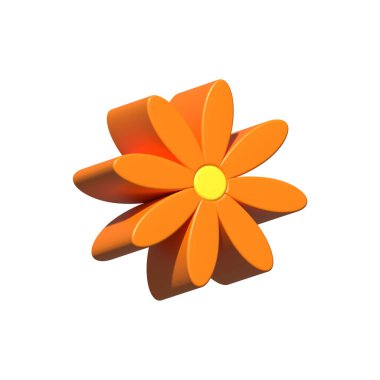 Beyaz arka planda izole edilmiş turuncu çiçek. 3D görüntüleme. Bahar ya da yaz konsepti için element simgesi