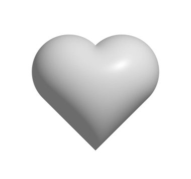 Beyaz kalp beyaz arka planda izole edilmiş. Sevgililer günü için elementler. Anneler Günü. 3D görüntüleme. Üst manzara, düz uzanma