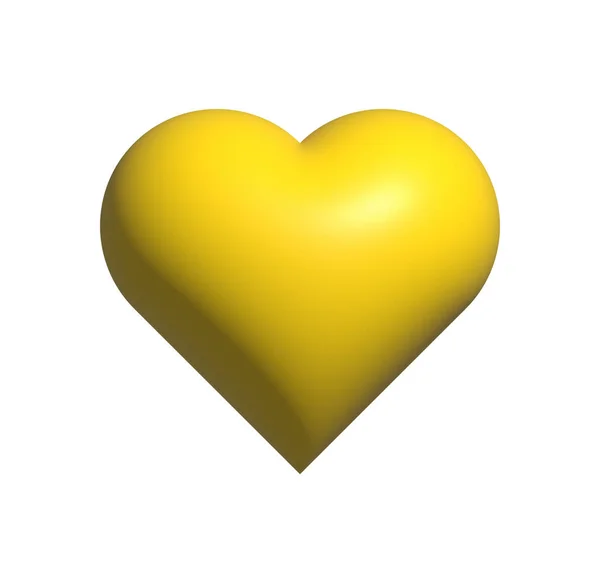 Yellow Heart Isolated White Background Rendering Top View Flat Lay — Stock Photo, Image