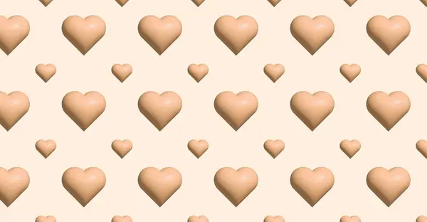 Pattern with peach fuzz hearts on pastel background. Valentine\'s day and love concept. Mother day. Banner