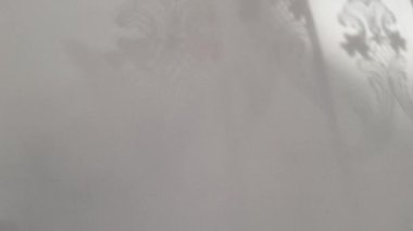 Perdelerin çözünmüş gölgeleri rüzgarlı bir havada hareket eden gri arka plana düşer. Dramatik ya da sinematik video. Yaşayan duvar kâğıdı. Gölge ve ışıkla soyut görünüm