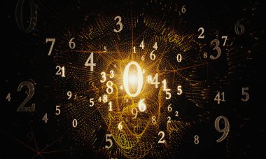 Numeroloji. Kara delik (sayılar hakkında gizli bilgi). Rakamlarla dolu gizli bir geçmişi var. Yumuşak odaklanma ve alan derinliği. 3 Boyutlu Hazırlama.