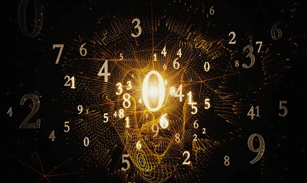 Numerology. Black hole (secret knowledge about the numbers). Esoteric background with numbers. Soft focus and depth of field. 3D render.