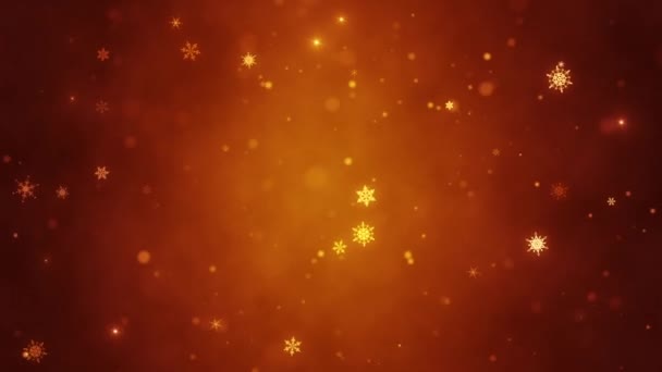 Bajkowe Tło Świąteczne Ozdobne Złote Płatki Śniegu Artystyczne Czerwone Tło — Wideo stockowe