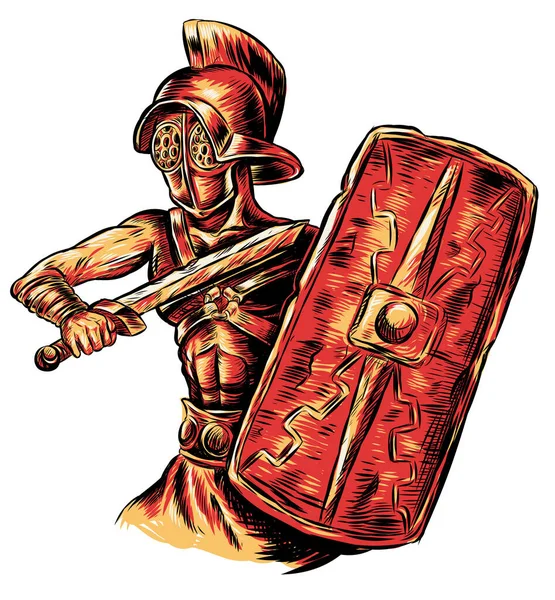 Guerreiro Gladiador Desenhado Mão Ilustração Vetorial Ilustração — Vetor de Stock