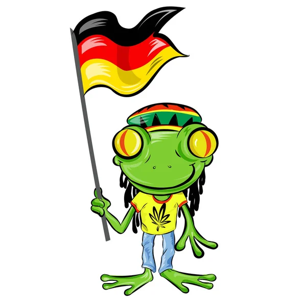 Funny Germany Rasta Frog Cartoon Isolated White Background — Stock Vector