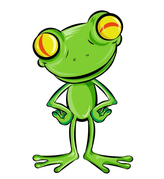 Zeichentrickfigur Frosch Isoliert Auf Weiß — Stockvektor