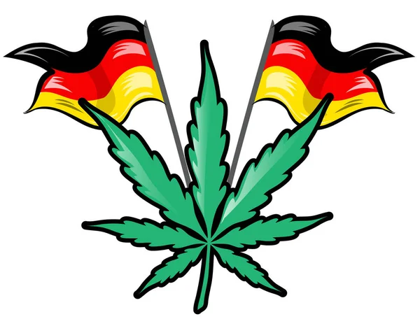 Illustration Tysk Flagga Med Marijuanablad — Stock vektor