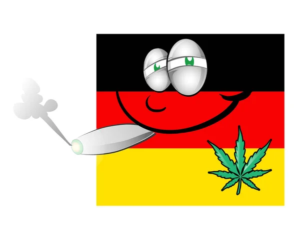 マリファナの葉を持つドイツの国旗漫画のイラスト — ストックベクタ